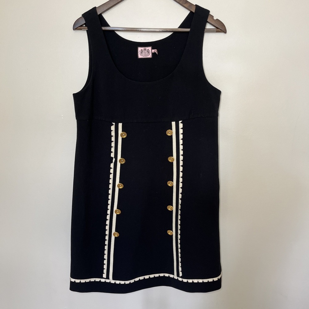Juicy Couture Shift Dress Black With Gold Buttons Sleeveless Size 10
